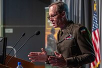 Maj. Gen. Windsor “Shane” Buzza, U.S. Army Forces Command chief of staff, delivers a message about the importance of the audit to the operational forces under FORSCOM during the Army’s Annual Audit Summit at the Mark Center in Alexandria, Virginia, Dec. 10, 2024. The summit also included a special live presentation from Gen. James J. Mingus, Vice Chief of Staff of the Army, who also discussed the importance of obtaining a clean audit opinion for the Army.  (U.S. Army photo by Mark R. W. Orders-Woempner)
