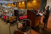 Caral E. Spangler, Assistant Secretary of the Army for Financial Management and Comptroller, delivers remarks during the Army’s Annual Audit Summit at the Mark Center in Alexandria, Virginia, Dec. 10, 2024. More than 400 finance and comptroller professionals from around the Army and across all three components joined more than 800 participants online for the summit this year. (U.S. Army photo by Mark R. W. Orders-Woempner)