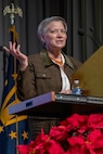 Caral E. Spangler, Assistant Secretary of the Army for Financial Management and Comptroller, delivers remarks during the Army’s Annual Audit Summit at the Mark Center in Alexandria, Virginia, Dec. 10, 2024. More than 400 finance and comptroller professionals from around the Army and across all three components joined more than 800 participants online for the summit this year. (U.S. Army photo by Mark R. W. Orders-Woempner)