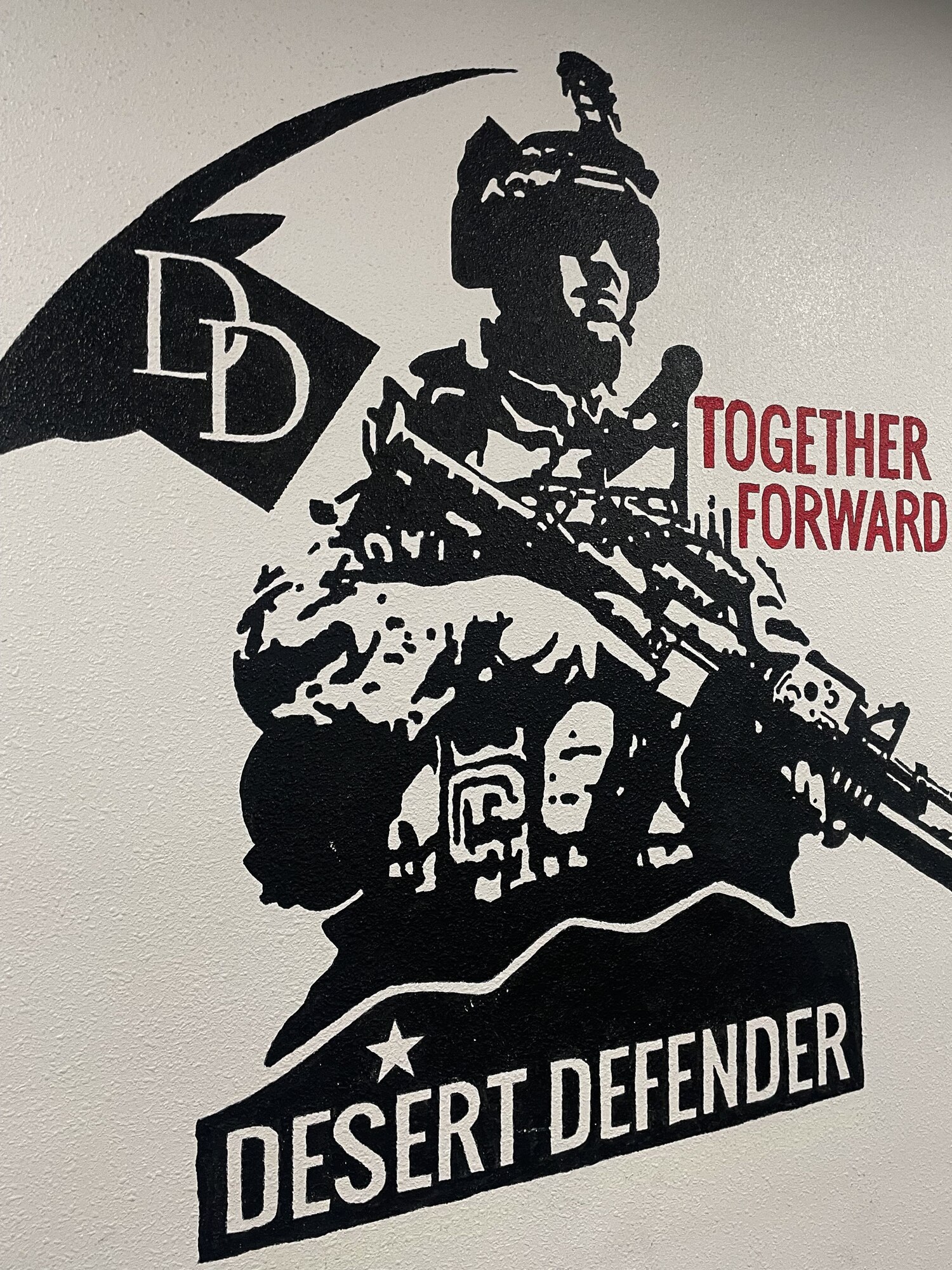 The "Desert Defender" logo in the U.S. Air Force’s Regional Training Center at Fort Bliss, Texas, Nov.9, 2024.