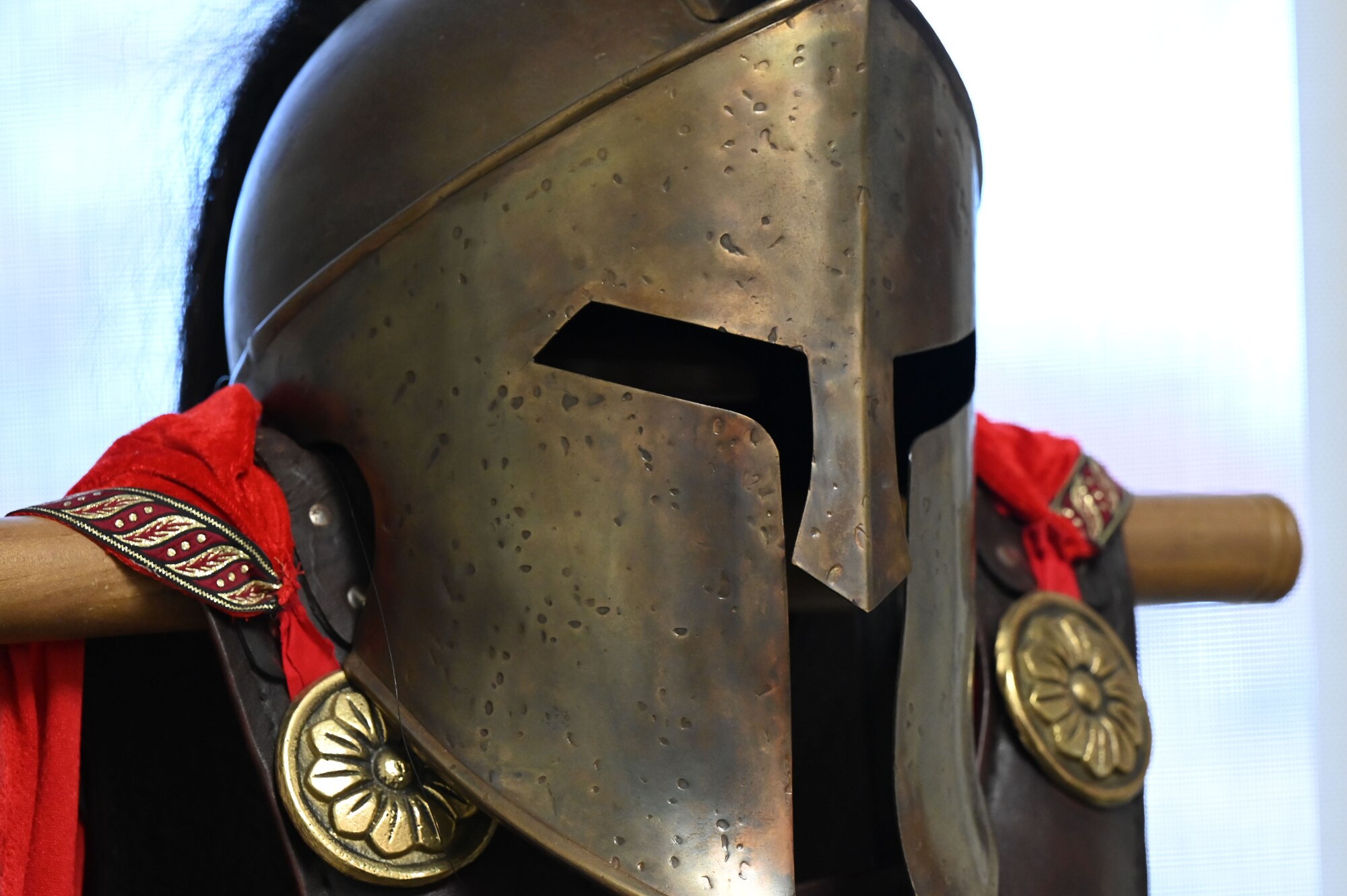 A spartan helmet is displayed in the office of U.S. Air Force Master Sgt. Robert Tatum, 42nd Medical Group pharmacy flight chief, on Maxwell Air Force Base, Alabama, Dec. 16, 2024.