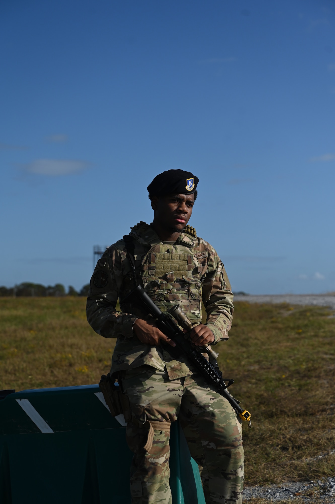 a person stands guard