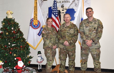 Command Sgt. Maj. Cynthia A. Loughery, Army Chaplain (Col.) Jerry D. Hall, Lt. Col. Thomas R. Geisinger