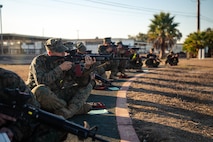 U.S. Marine Corps Recruit Magnus Ricketts, sights in with his rifle during a grass week training event at Marine Corps Base Camp Pendleton, California, Dec 18, 2024. Recruits use the Mantis technology which provides feedback on how much an individual moved during the trigger pull and will provide feedback on how to improve shooting mechanics. The Marine Corps implemented the Mantis system to further assist recruits in developing their warfighting skills. (U.S. Marine Corps photo by Cpl. Francisco Angel)