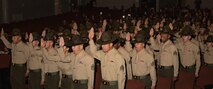 New U.S. Marine Corps drill instructors recite the United States Marine Corps Drill Instructors Creed during the Marine Corps Recruit Depot San Diego DI School 1-25 graduation ceremony at MCRD San Diego, California, Dec. 18, 2024. During DI school, Marines developed leadership skills, mastered drill, met physical fitness requirements and learned how to make Marines. Our Marines continue to serve their nation and their Corps through their lived examples of our values and by helping to identify and select potential recruits who may have what it takes to earn the title. (U.S. Marine Corps photo by Lance Cpl. Janell B. Alvarez)