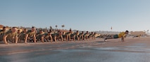 New U.S. Marines with Fox Company, 2nd Recruit Training Battalion, execute dynamic warm-ups prior to the company motivational run at Marine Corps Recruit Depot San Diego, California, Dec. 19, 2024. The company motivational run is a three-mile cadence run conducted around the Depot and is the last physical training event the Marines will conduct before they graduate from MCRD San Diego. The event is also the first time friends and families will see their newly transformed Marines. The same fighting spirit that led Marines in the fight at Chapultepec, Belleau Wood, Iwo Jima, Okinawa, the Chosin Reservoir, Vietnam, in Fallujah and Marjah thrives in our Marines today. (U.S. Marine Corps photo by Lance Cpl. Janell B. Alvarez)
