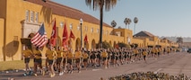 U.S. Marines with Recruit Training Regiment, lead the company motivational run for Fox Company, 2nd Recruit Training Battalion, at Marine Corps Recruit Depot San Diego, California, Dec. 19, 2024. The company motivational run is a three-mile cadence run conducted around the Depot and is the last physical training event the Marines will conduct before they graduate from MCRD San Diego. The event is also the first time friends and families will see their newly transformed Marines. The same fighting spirit that led Marines in the fight at Chapultepec, Belleau Wood, Iwo Jima, Okinawa, the Chosin Reservoir, Vietnam, in Fallujah and Marjah thrives in our Marines today. (U.S. Marine Corps photo by Lance Cpl. Janell B. Alvarez)