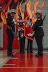 Junior Reserve Officer Training Corps cadets participate in a Junior Reserve Officer Training Corps drill competition at Sweetwater High School in National City, California, Dec. 7, 2024. The Junior Reserve Officer Training Corps drill competition is a formal event where cadets perform synchronized marching routines and precision drill to demonstrate discipline, teamwork and leadership skills. (U.S. Marine Corps photo by Cpl. Alejandro Fernandez)