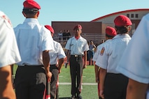 Junior Reserve Officer Training Corps cadets participate in a Junior Reserve Officer Training Corps drill competition at Sweetwater High School in National City, California, Dec. 7, 2024. The Junior Reserve Officer Training Corps drill competition is a formal event where cadets perform synchronized marching routines and precision drill to demonstrate discipline, teamwork and leadership skills. (U.S. Marine Corps photo by Cpl. Alejandro Fernandez)