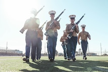 Junior Reserve Officer Training Corps cadets participate in a Junior Reserve Officer Training Corps drill competition at Sweetwater High School in National City, California, Dec. 7, 2024. The Junior Reserve Officer Training Corps drill competition is a formal event where cadets perform synchronized marching routines and precision drill to demonstrate discipline, teamwork and leadership skills. (U.S. Marine Corps photo by Cpl. Alejandro Fernandez)