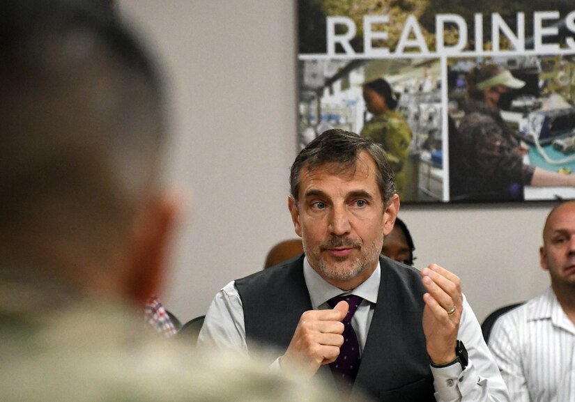 Derek Cooper, civilian deputy to the commander at U.S. Army Medical Logistics Command, discusses opportunities to strengthen the Army’s medical supply chain. (Photo Credit: Ellen Crown)