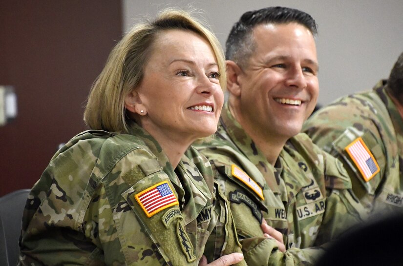 U.S. Army Surgeon General Lt. Gen. Mary K. Izaguirre poses with U.S. Army Medical Logistics Command Commander Col. Marc R. Welde and AMLC leaders Dec. 16 at Fort Detrick, Maryland. (Photo Credit: Ellen Crown)