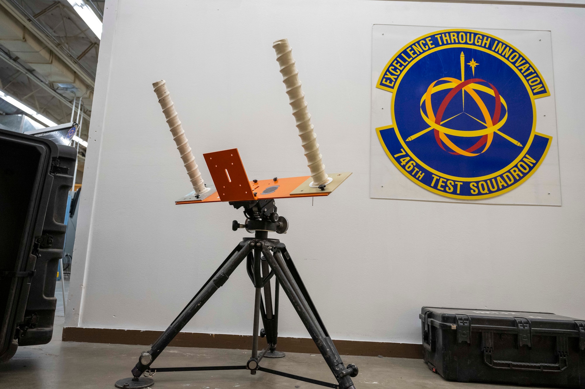 A high-powered GPS signal jammer belonging to the 746th Test Squadron is on display at Holloman Air Force Base, New Mexico, Dec. 3, 2024. The 746th TS is the DoD's designated lead test organization chartered to test and evaluate GPS user equipment, integrated guidance and navigation systems. (U.S. Air Force photo by Senior Airman Isaiah Pedrazzini)