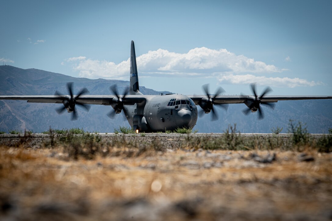 A Kentucky Air National Guard C-130J Super Hercules aircraft arrives at Amedee Army Airfield, Calif., Aug. 22, 2024, as a part of a U.S. Transportation Command exercise to revalidate the 123rd Contingency Response Group’s capability to lead a Joint Task Force-Port Opening.