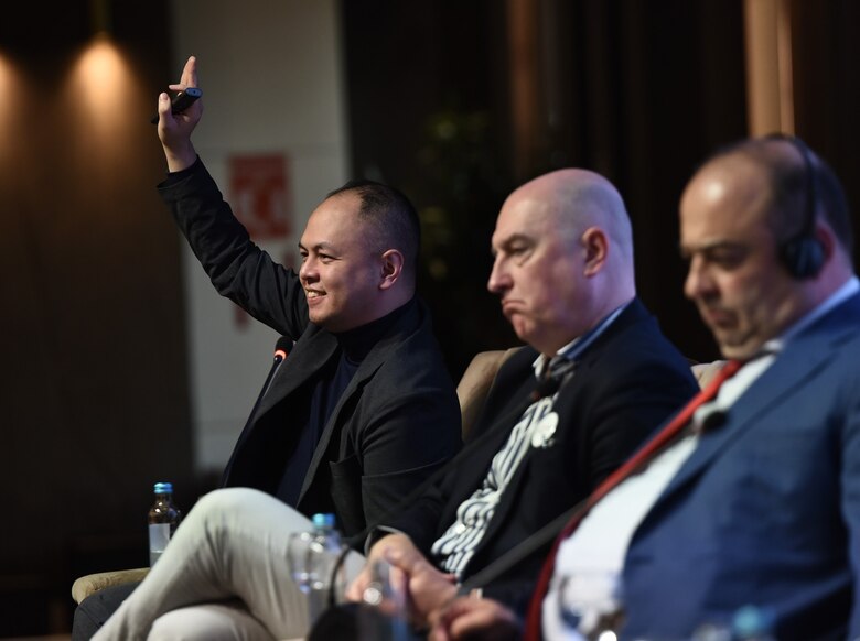 Dr. David Nguyen answers questions during a group discussion at a United Nations Development Programme meeting in Skopje, North Macedonia May 16, 2023. Photo Courtesy of United Nations Development Programme.