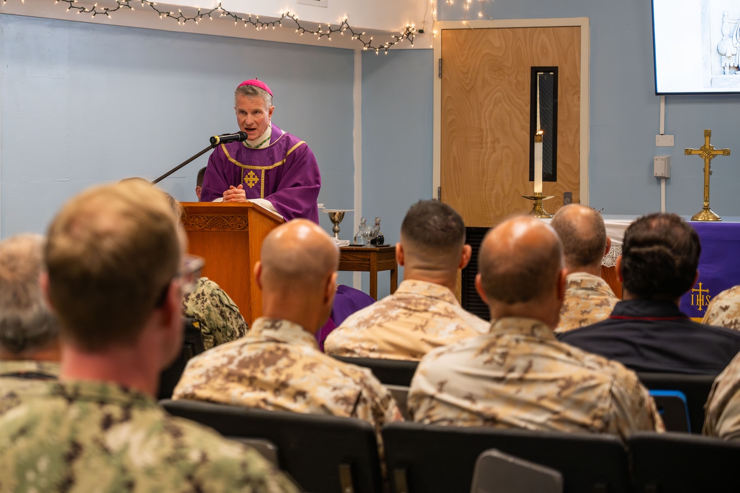 Archbishop Of The Archdiocese For The Military Services Visits Camp 