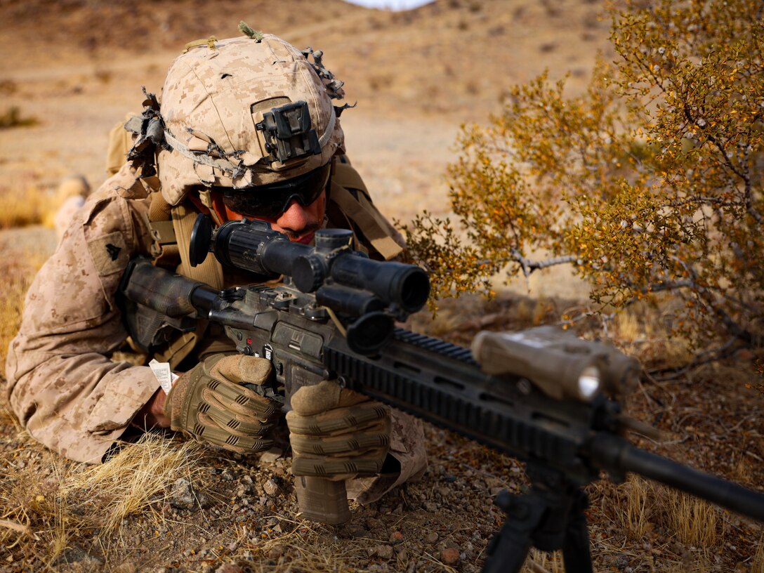 U.S. Marines with Fox Company, 2nd Battalion, 23rd Marine Regiment, conduct a company supported urban attack during training for upcoming deployment
