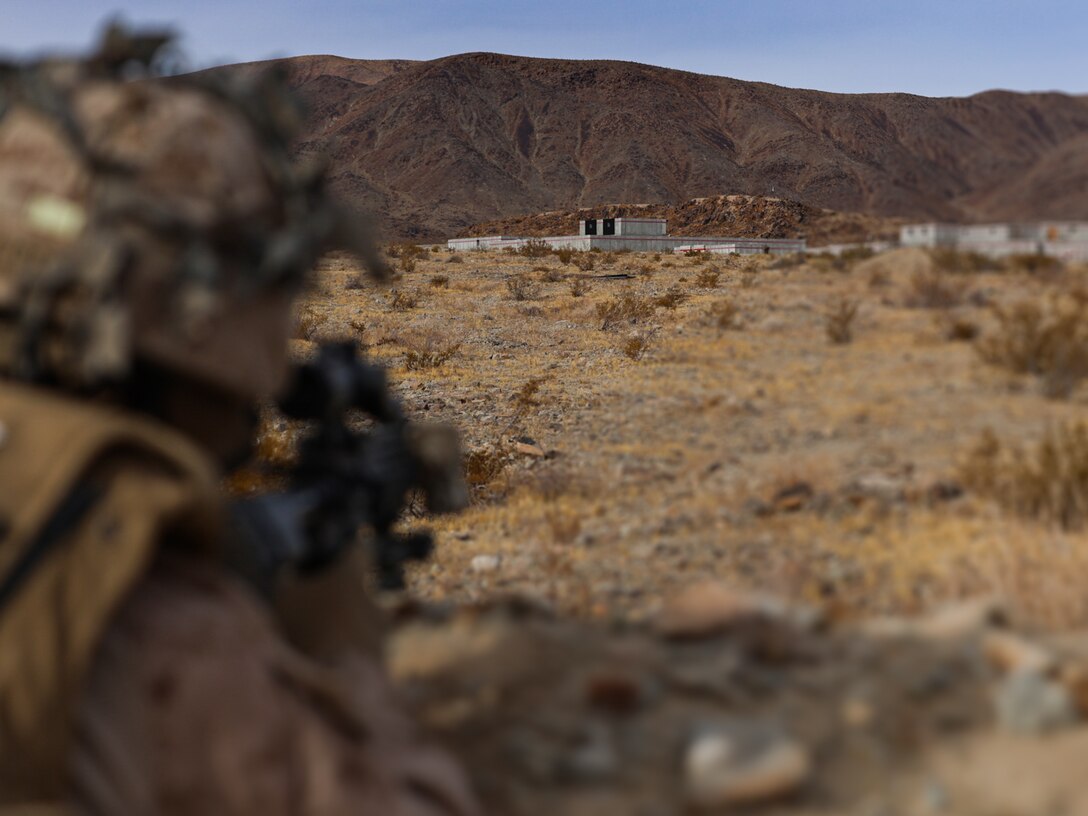 U.S. Marines with Fox Company, 2nd Battalion, 23rd Marine Regiment, conduct a company supported urban attack during training for upcoming deployment