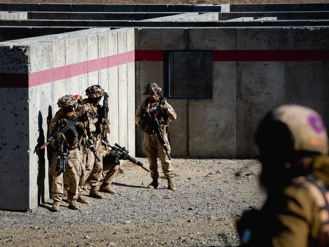 U.S. Marines with 2nd Battalion, 23rd Marine Regiment, conduct a company supported urban attack during training for upcoming deployment