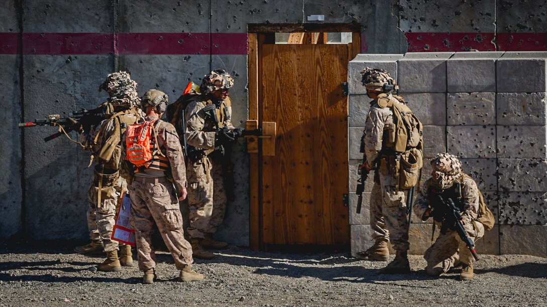U.S. Marines with 2nd Battalion, 23rd Marine Regiment, conduct a company supported urban attack during training for upcoming deployment
