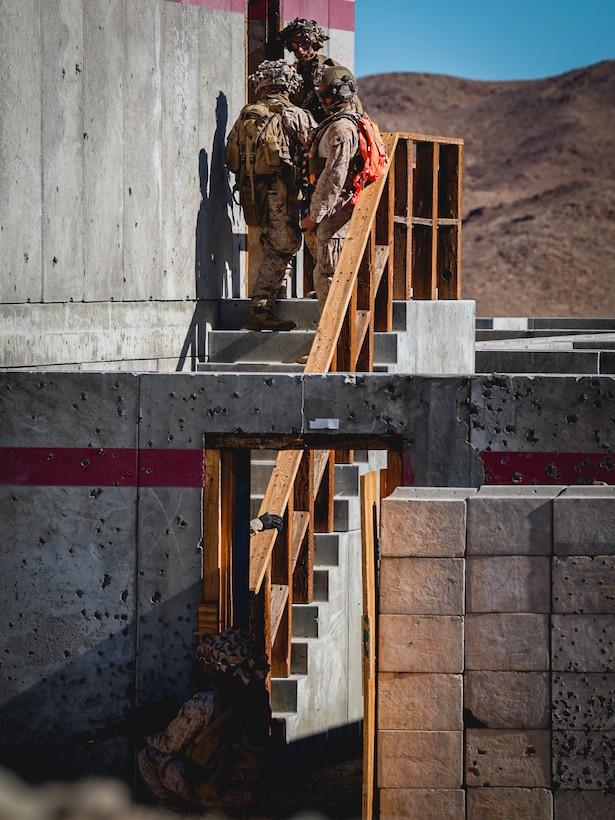 U.S. Marines with 2nd Battalion, 23rd Marine Regiment, conduct a company supported urban attack during training for upcoming deployment