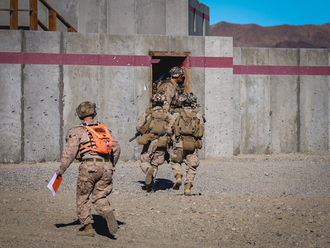 U.S. Marines with 2nd Battalion, 23rd Marine Regiment, conduct a company supported urban attack during training for upcoming deployment