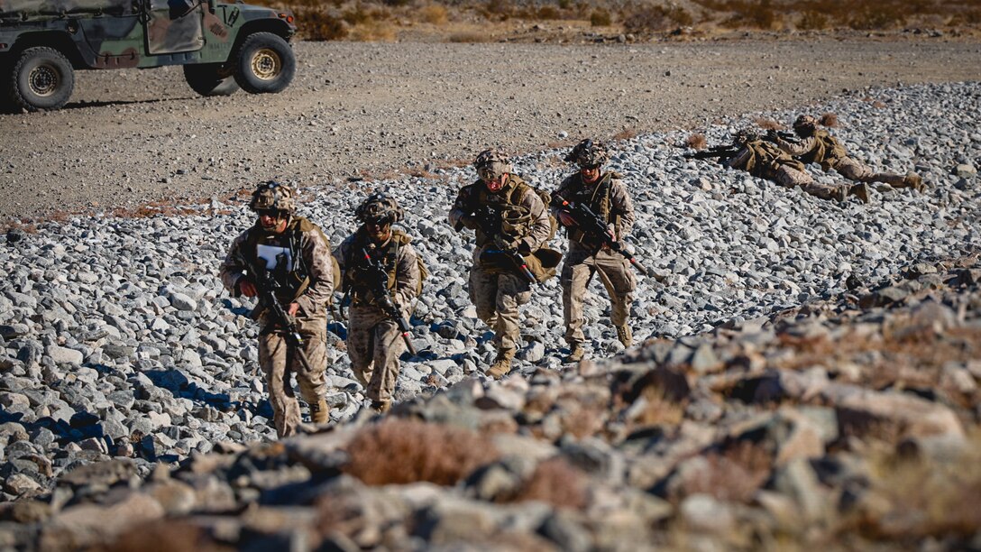 U.S. Marines with 2nd Battalion, 23rd Marine Regiment, conduct a company supported urban attack during training for upcoming deployment