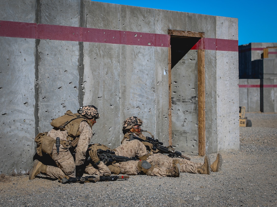 U.S. Marines with 2nd Battalion, 23rd Marine Regiment, conduct a company supported urban attack during training for upcoming deployment