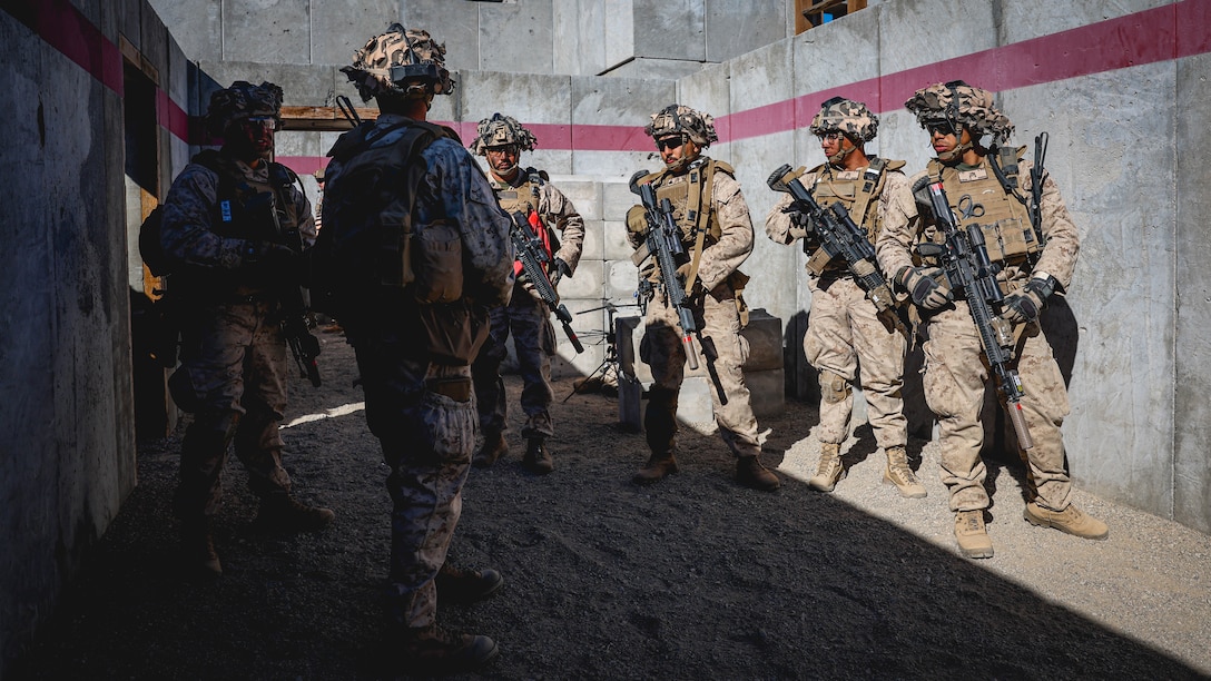 U.S. Marines with 2nd Battalion, 23rd Marine Regiment, conduct a company supported urban attack during training for upcoming deployment
