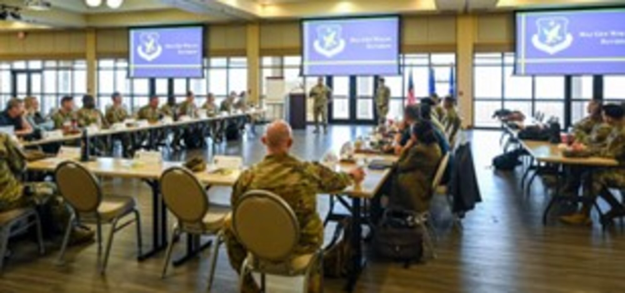 U.S. Air Force Maj. Gen. Wolfe Davidson, Second Air Force commander, gives opening remarks at the 2024 Winter Commandants Conference at Keesler Air Force Base, Mississippi, Dec.17, 2024. The Commandants’ Conference is a bi-annual meeting where leaders gather and strategize ways to progress Enlisted Professional Military Education. (U.S. Air Force photo by Airman 1st Class Kurstyn Canida)