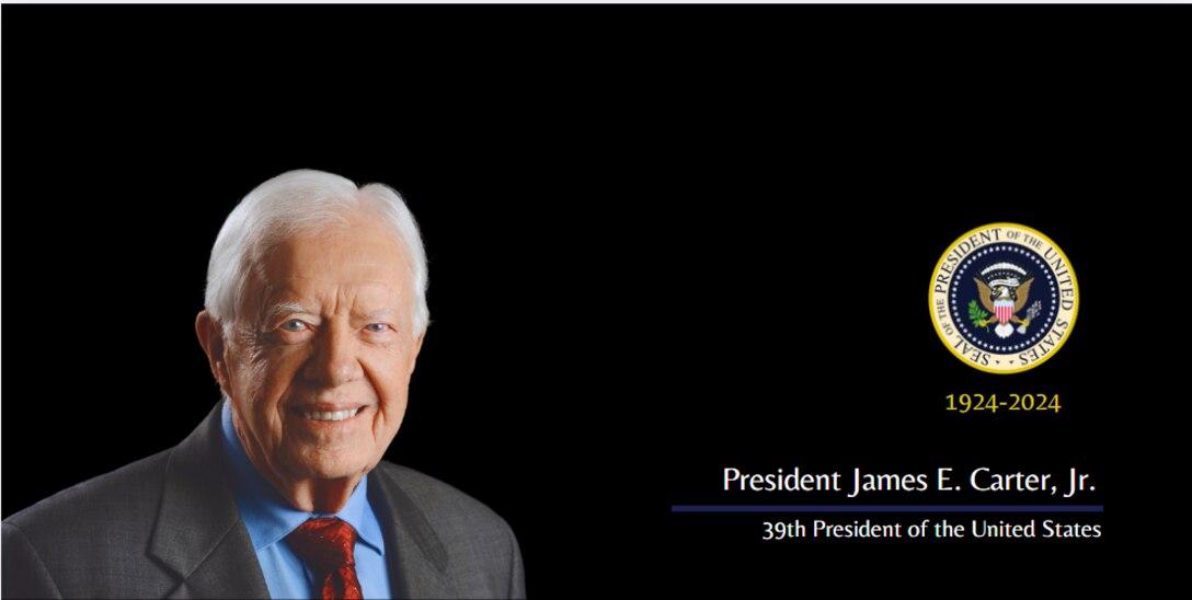 A graphic with a photo of President Jimmy Carter with the Presidential Seal