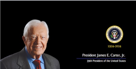 A graphic with a photo of President Jimmy Carter with the Presidential Seal