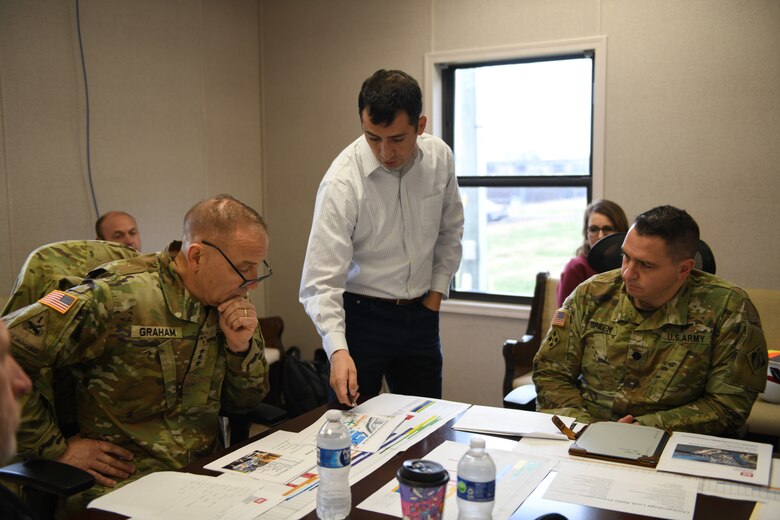 Joe Cotton, project manager for the Nashville District, U.S. Army Corps of Engineers explains Chickamauga Replacement Project operations to Lt. Gen. William (Butch) Graham, U.S. Army Corps of Engineer commanding general and 56th chief of engineers, during his visit to the Chickamauga Lock Dec. 19, 2024, on the Tennessee River in Chattanooga, Tennessee.