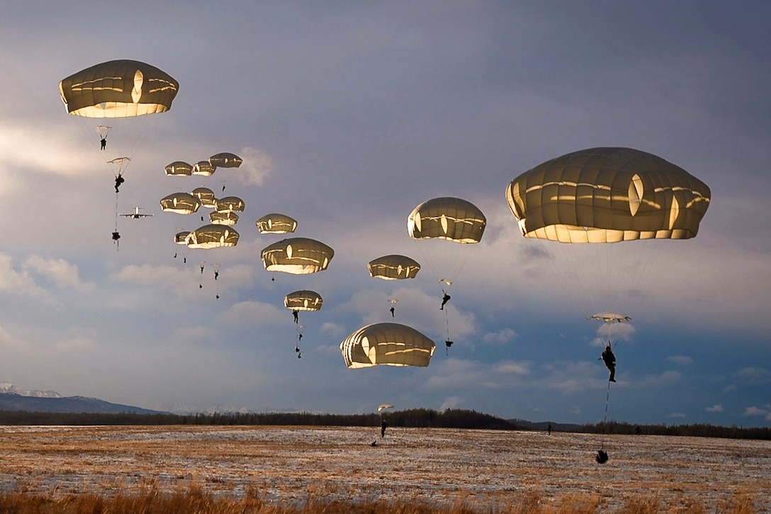 Soldiers conduct jump training onto Malamute Drop Zone, Alaska, Dec. 12, 2024.