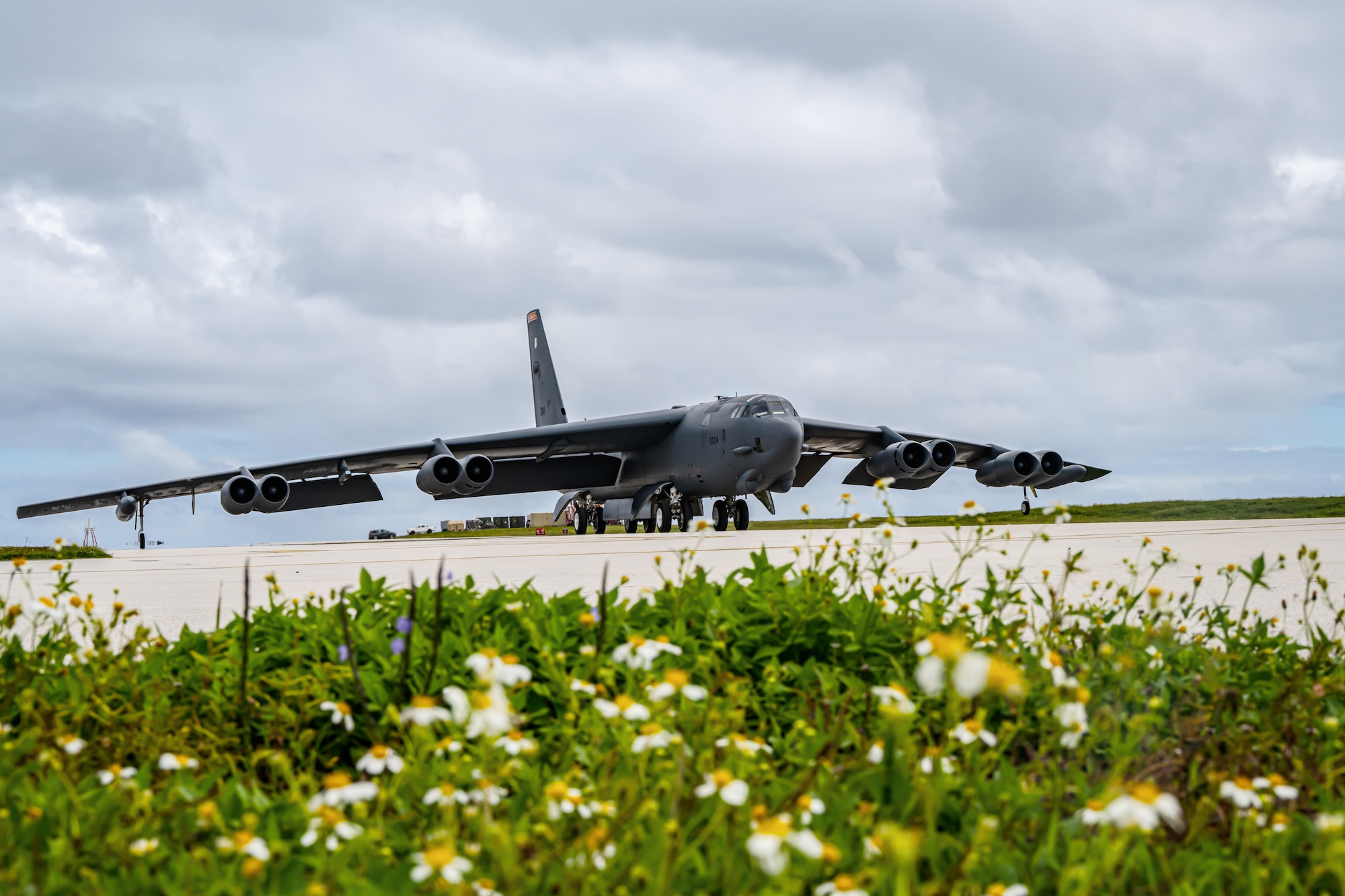 Photo of a B-52 Stratfortress on the flight line