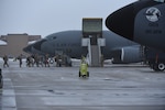Members of the Iowa Air National Guard’s 185th Air Refueling Wing depart Sioux City, Iowa, for Andersen Air Force base on Jan. 24, 2024.