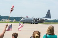 U.S. Airmen assigned to the 139th Airlift Wing, Missouri Air National Guard, return home from an overseas deployment July 5, 2018 at Rosecrans Air National Guard Base, St. Joseph, Mo. The Airmen were supporting the unit’s C-130 Hercules airlift mission in the U.S. Air Force Central Command area of responsibility. (U.S. Air National Guard photo by Master Sgt. Michael Crane)
