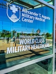 Image of Alexander T. Augusta Military Medical Center entrance with the new MTF logo and tagline, Welcome to the Home of World Class Military Healthcare.