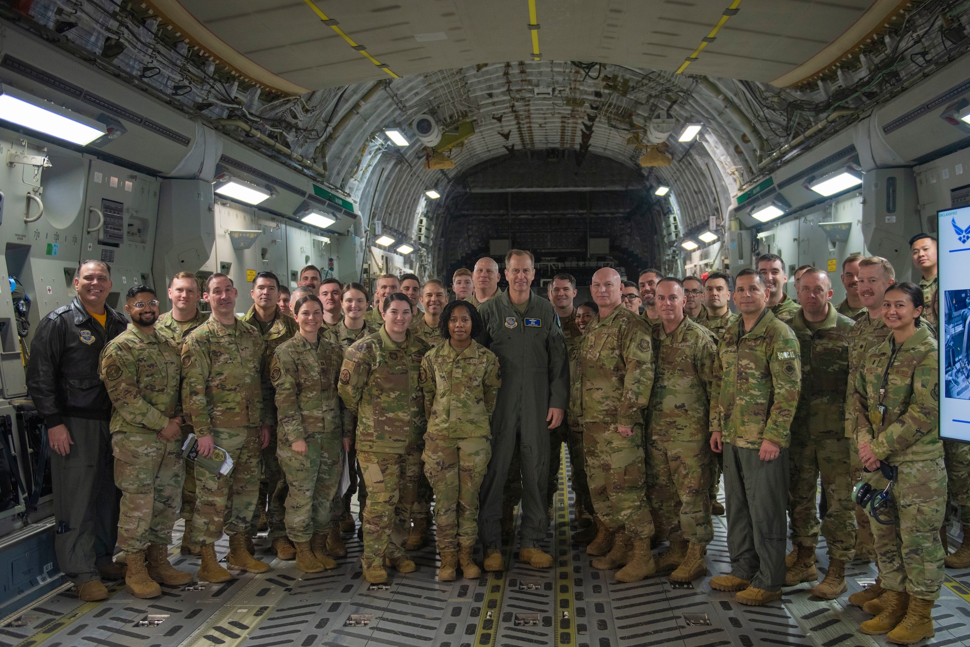 U.S. Air Force Maj. Gen. Corey Martin, 18th Air Force commander, meets with Team McChord leaders and Airmen at Joint Base Lewis-McChord, Washington, Jan. 26, 2024. The goal of Martin’s visit was to learn about Team McChord’s initiatives, accomplishments, goals for the upcoming year and to recognize exceptional performers. The tour presented Martin with insight on the 62d Airlift Wing’s readiness and ability to execute today’s global airlift mission.