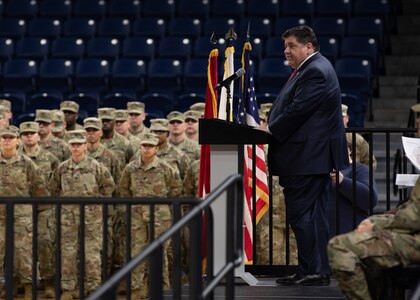 Some 300 Soldiers from the 34th Division Sustainment Brigade and the 433rd Signal Company based in Chicago’s northwest side were mobilized for a year-long mission in the Middle East on Saturday, Jan. 27, during a ceremony at the Wintrust Arena in Chicago.