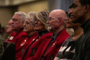 Members of the 1st Infantry Division Distinguished Troopers attend the Year of Victory kickoff ceremony on Fort Riley, Kansas, Jan. 11, 2024. The kickoff event marks the beginning of the next chapter in the ongoing effort to recount the history of the division, recognize its victorious past and honor former and current Soldiers as it continues to develop future leaders and achieve success throughout its ranks. (U.S. Army photo by Spc. Charles Leitner)