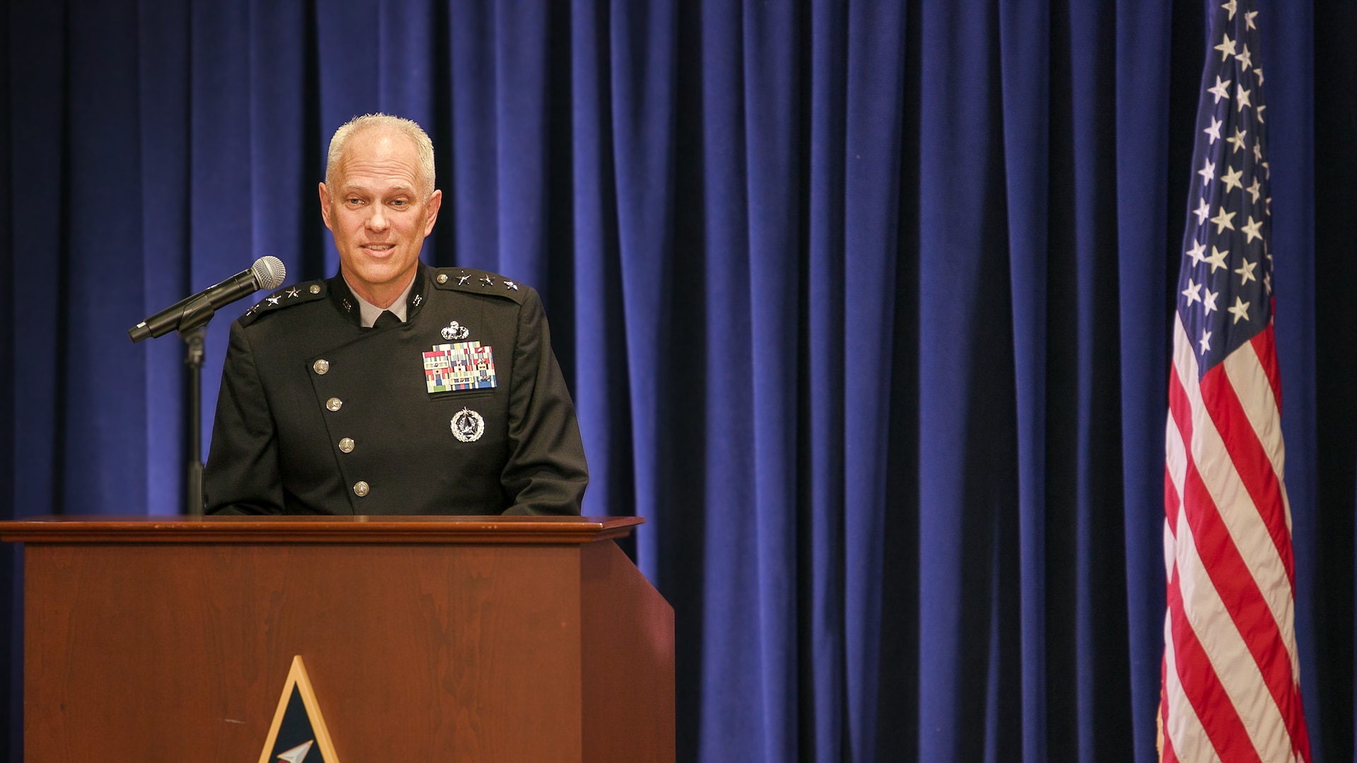 U.S. Space Force Lt. Gen. Philip A. Garrant, delivers his first remarks as Space Systems Command’s (SSC) newest commander, during a change of command ceremony Feb. 1, 2024, at SSC headquarters on Los Angeles Air Force Base in El Segundo, Calif. “For now, as a command we will be focused on General Saltzman’s theory of success, Secretary [Frank] Kendall’s call to re-optimize for the great power competition, and continuing the organizational design our leadership envisions,” said Garrant. “To that end, we will continue shaping what SSC is intended to become with mission capability-based IMDs [Integrated Mission Deltas] and SYDs [System Deltas], while continuing our focus on culture, speed, and growing our most important resource…you.”