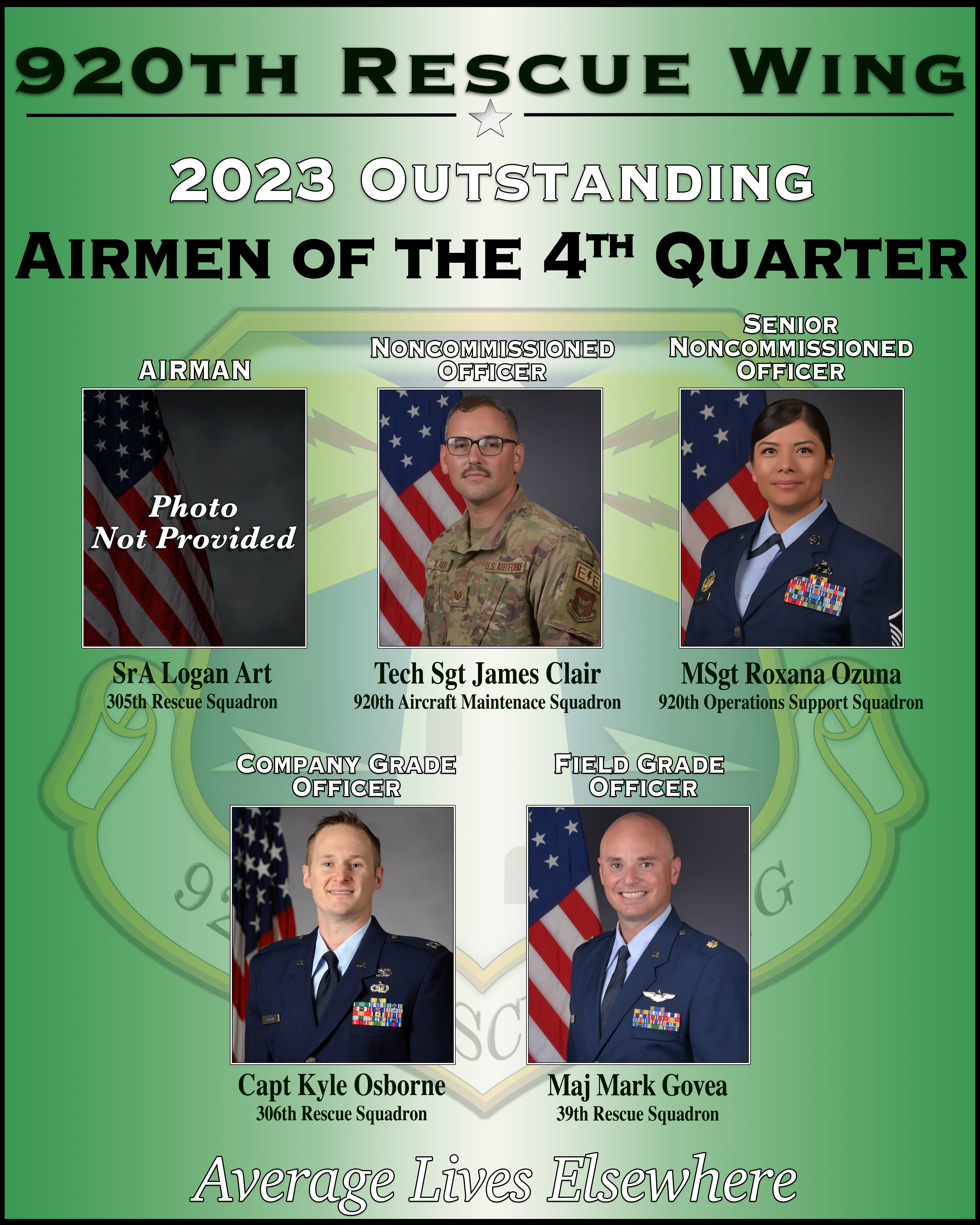 920th Rescue Wing's 2023 Airmen of the Year. (U.S. Air Force graphic by Master Sgt. Kelly Goonan)