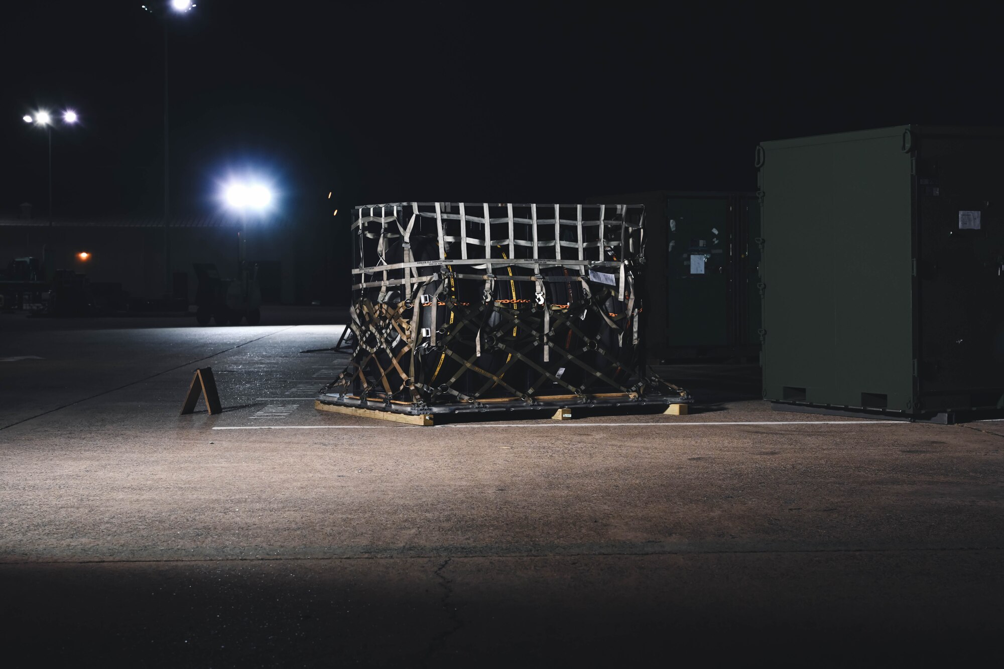 Cargo sits on the flightline.
