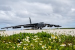 A B-52H Stratofortress, assigned to the 23rd Expeditionary Bomb Squadron, taxis on the flight line at Andersen Air Force Base, Guam, Jan. 30, 2024. Bomber missions enable crews to maintain a high state of readiness and proficiency and validate the United States global strike capability. (U.S. Air Force photo by Airman 1st Class Alyssa Bankston)
