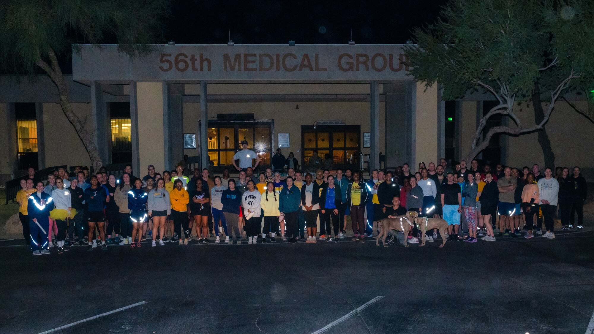 Members of the 56th Medical Group pose for a group photo before an early morning run Jan. 25, 2024.