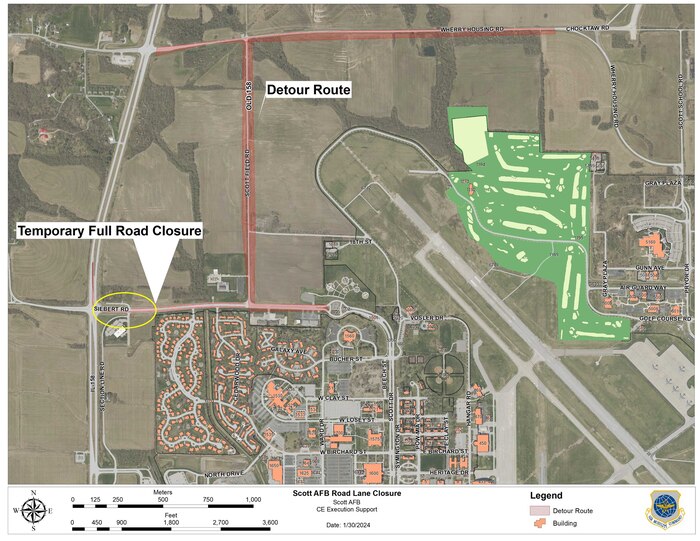 Map of Scott AFB road closure.