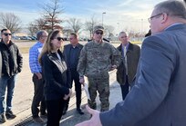 Mark Neumann, the 405th Army Field Support Brigade’s director of future operations, briefs the director of Global Posture Policy from the Office of the Secretary of Defense, Dorothy Ohl, and the senior plans advisor for European Posture at the Office of the Secretary of Defense, Col. Robert Gleckler, at the Coleman Army Prepositioned Stocks-2 worksite in Mannheim, Germany, Jan. 29. (U.S. Army courtesy photo)
