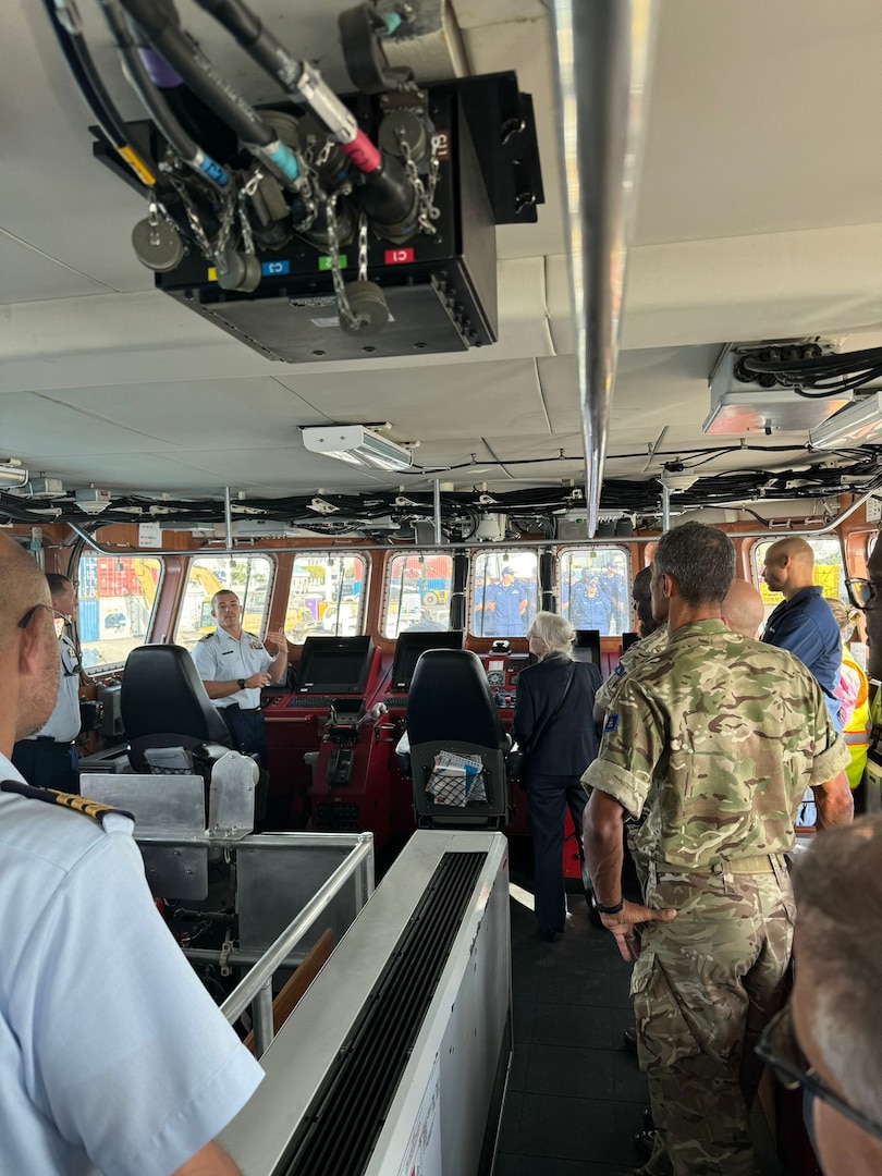 U.S. Coast Guard Cutter Isaac Mayo crew members host members of the Cayman Islands Coast Guard in Georgetown, Cayman Islands, Jan. 9, 2024. The crew met with maritime security stakeholders to further a successful partnership with the U.S. Coast Guard. (U.S. Coast Guard courtesy photo)