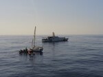 Coast Guard Cutters Vigilant and Richard Dixon crews rescued two boaters from the disabled sailing vessel Orion, Feb. 1, 2024, approximately 147 nautical miles south of Puerto Rico. Rescued are French citizens Robert Punginier, 77, and Marie Claude Durand, 50, who were safely transported to the French island of Martinique, where they were assisted by local authorities. (U.S. Coast Guard photo)